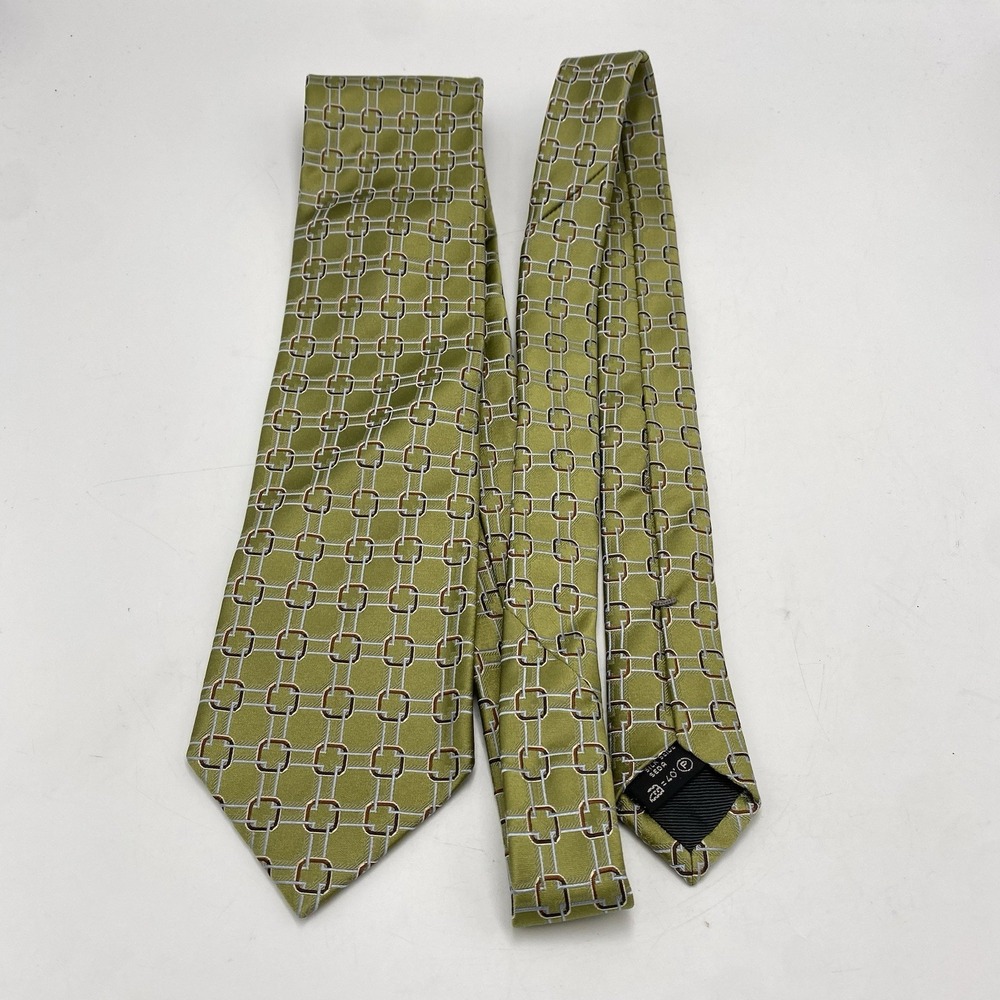 Ermenegildo Zegna Mens Woven 100%‎ Silk Neck Tie Green Geometric